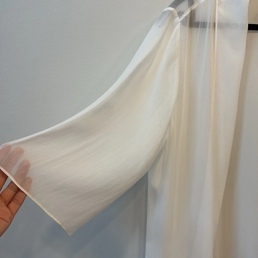Eileen Fisher Sheer Silk Georgette High Collar Jacket in color Ivory - Picture 9 of 12